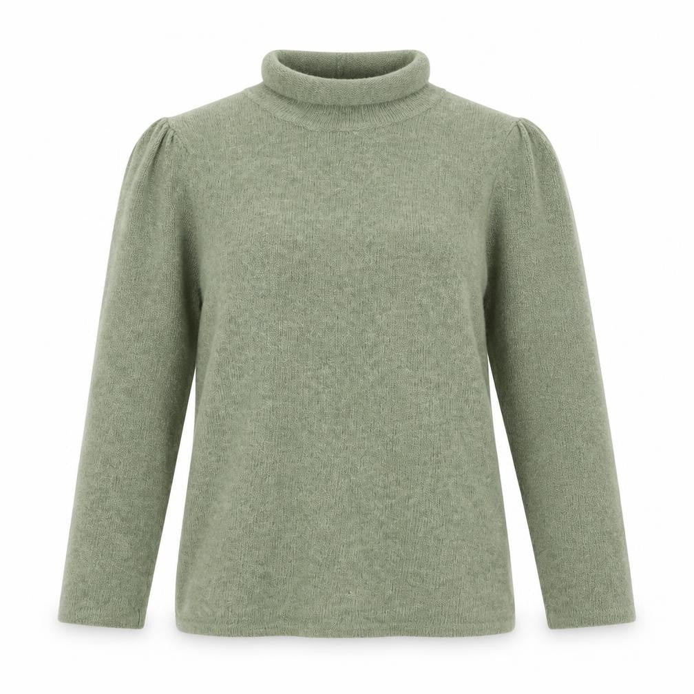 Front view of Coercion London women’s green crew neck nylon jumper, size M