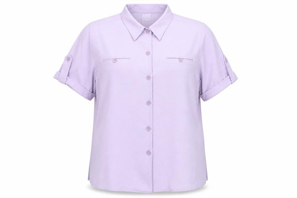 Front view of Classics women’s purple polyester basic button-up, size UK 16, collared
