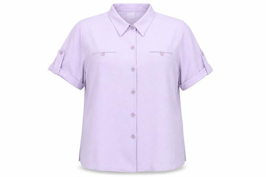 Front view of Classics women’s purple polyester basic button-up, size UK 16, collared