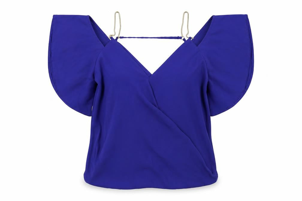 New Look Womens Blue Polyester Basic Blouse Size 8 V-Neck - Cold Shoulder, Chain Strap