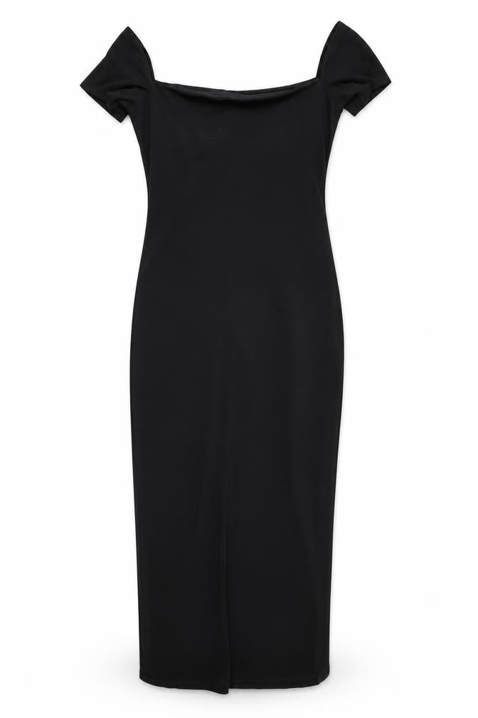 Front view of Laundry women’s black polyester sheath, size UK 10, square neck pullover