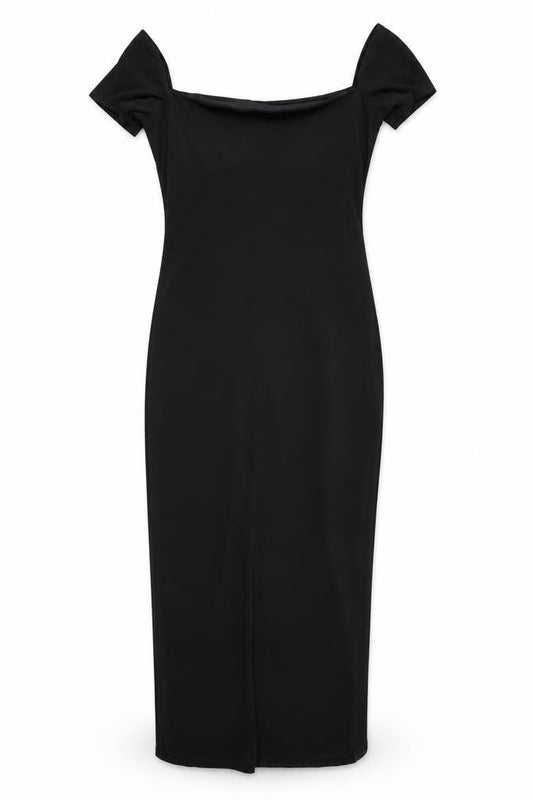 Front view of Laundry women’s black polyester sheath, size UK 10, square neck pullover