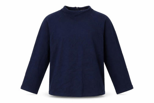 Front view of Marks & Spencer women’s blue polyester pullover sweatshirt, size UK 12, zip