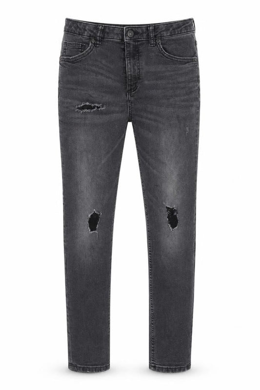 River Island Boys Grey Cotton Skinny Jeans Size 12 Years Regular Zip - Distressed