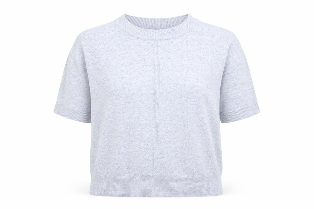 Front view of Marks & Spencer women’s blue round neck cotton jumper, size L