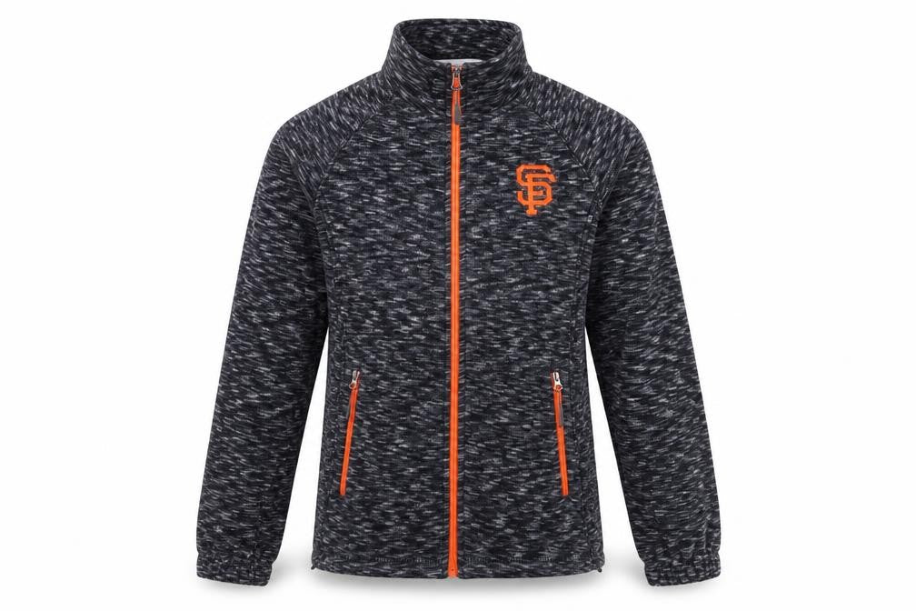 Front view of Genuine Merchandise men’s grey jacket, size XS, zip
