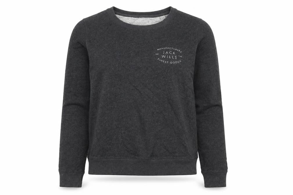 Front view of Jack Wills women’s grey cotton pullover sweatshirt, size UK 6, pullover