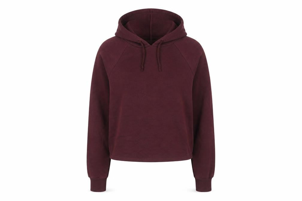 Front view of New Look women’s purple cotton pullover hoodie, size UK 12, pullover