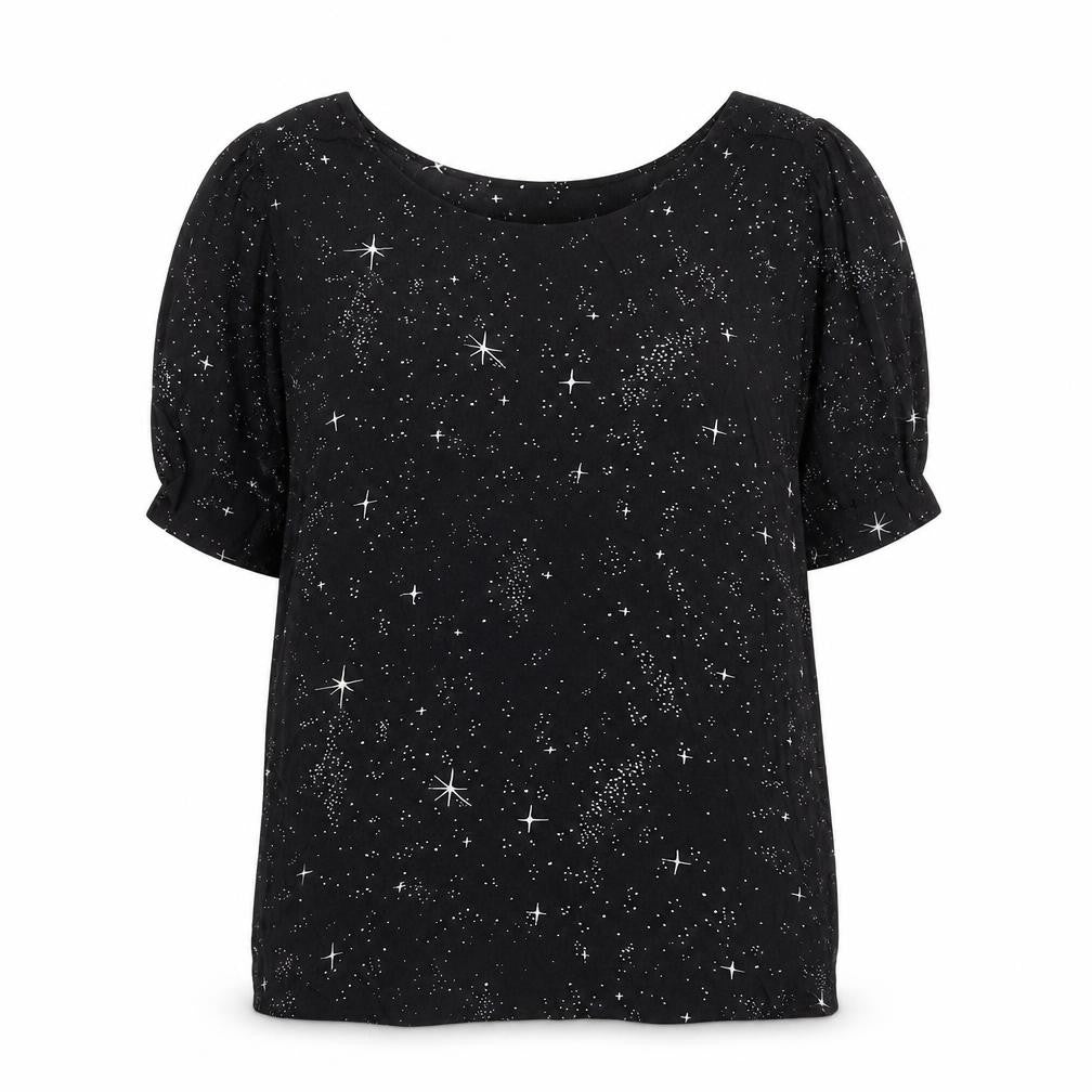 Front view of & Other Stories women’s blue geometric viscose basic blouse, size UK 6, round neck - star print