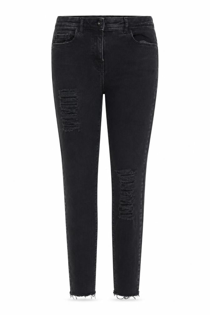 Front view of Next women’s black cotton skinny jeans, size UK 8, regular zip