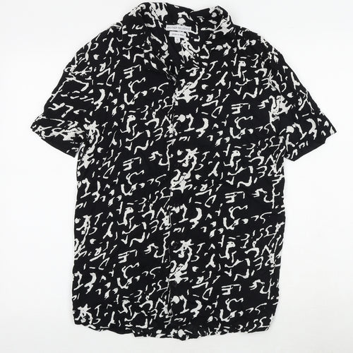 Another Influence Mens Black Geometric Viscose Button-Up Size S Collared Button