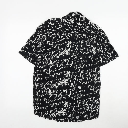 Another Influence Mens Black Geometric Viscose Button-Up Size S Collared Button