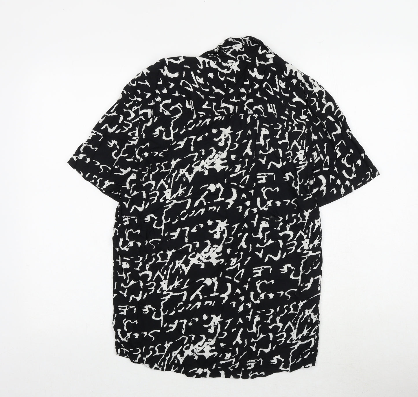 Another Influence Mens Black Geometric Viscose Button-Up Size S Collared Button