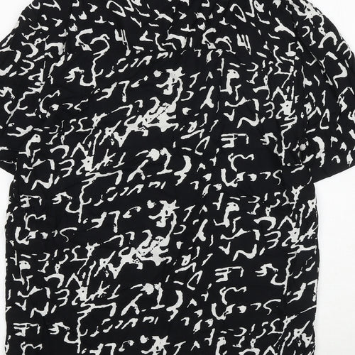 Another Influence Mens Black Geometric Viscose Button-Up Size S Collared Button