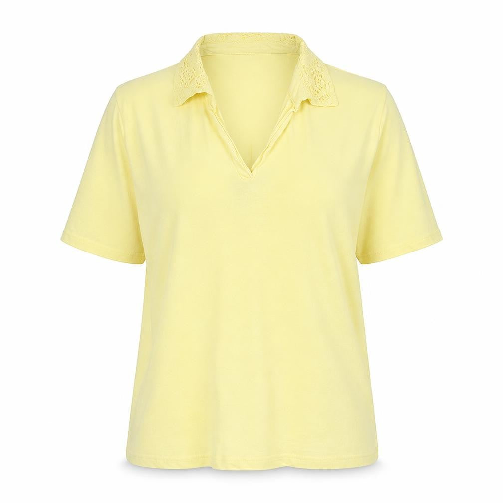 Front view of EWM women’s yellow polyester basic polo, size L, collared -, size UK 18-20