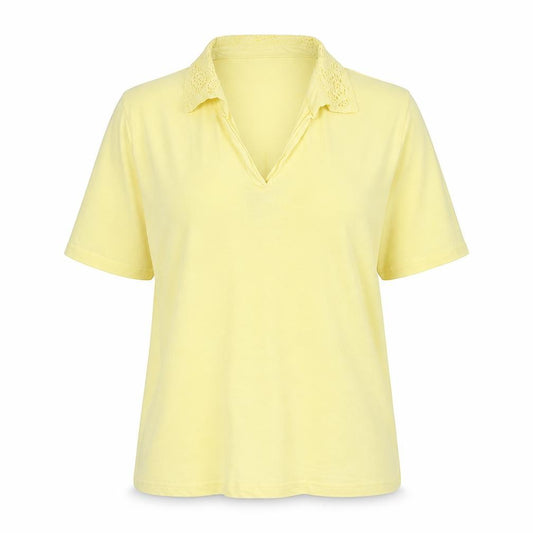 Front view of EWM women’s yellow polyester basic polo, size L, collared -, size UK 18-20