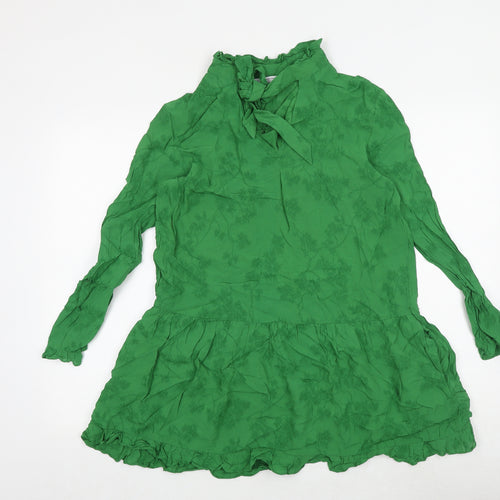& Other Stories Womens Green Floral Viscose Mini Size 10 Mock Neck Tie