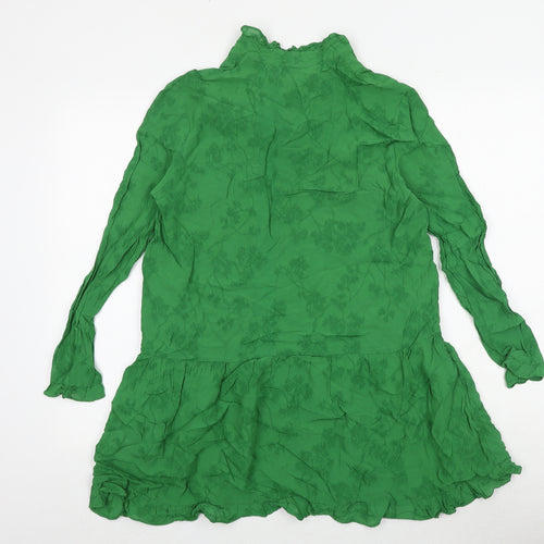 & Other Stories Womens Green Floral Viscose Mini Size 10 Mock Neck Tie