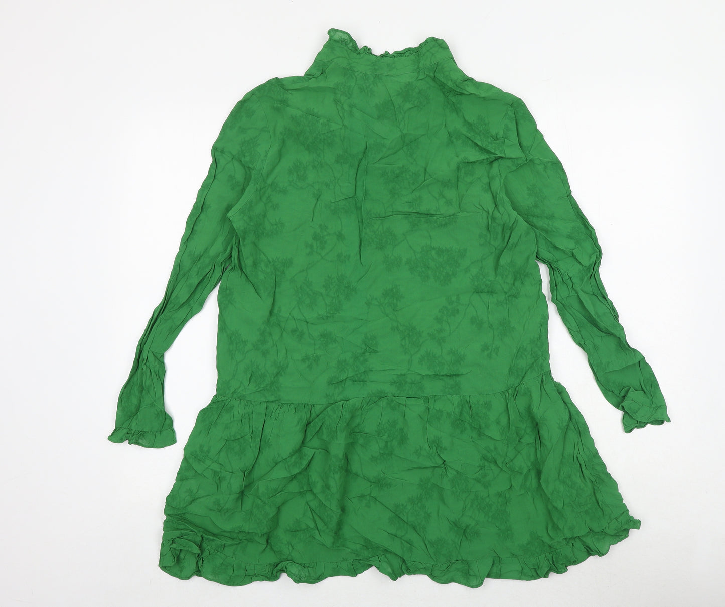 & Other Stories Womens Green Floral Viscose Mini Size 10 Mock Neck Tie