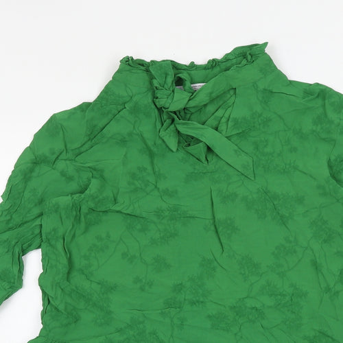 & Other Stories Womens Green Floral Viscose Mini Size 10 Mock Neck Tie