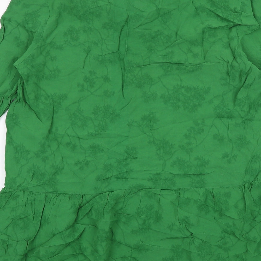 & Other Stories Womens Green Floral Viscose Mini Size 10 Mock Neck Tie