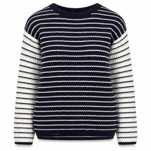 Marks and Spencer Womens Blue Boat Neck Striped 100% Cotton Pullover Jumper Size S