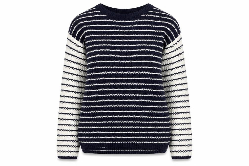 Marks and Spencer Womens Blue Boat Neck Striped 100% Cotton Pullover Jumper Size S
