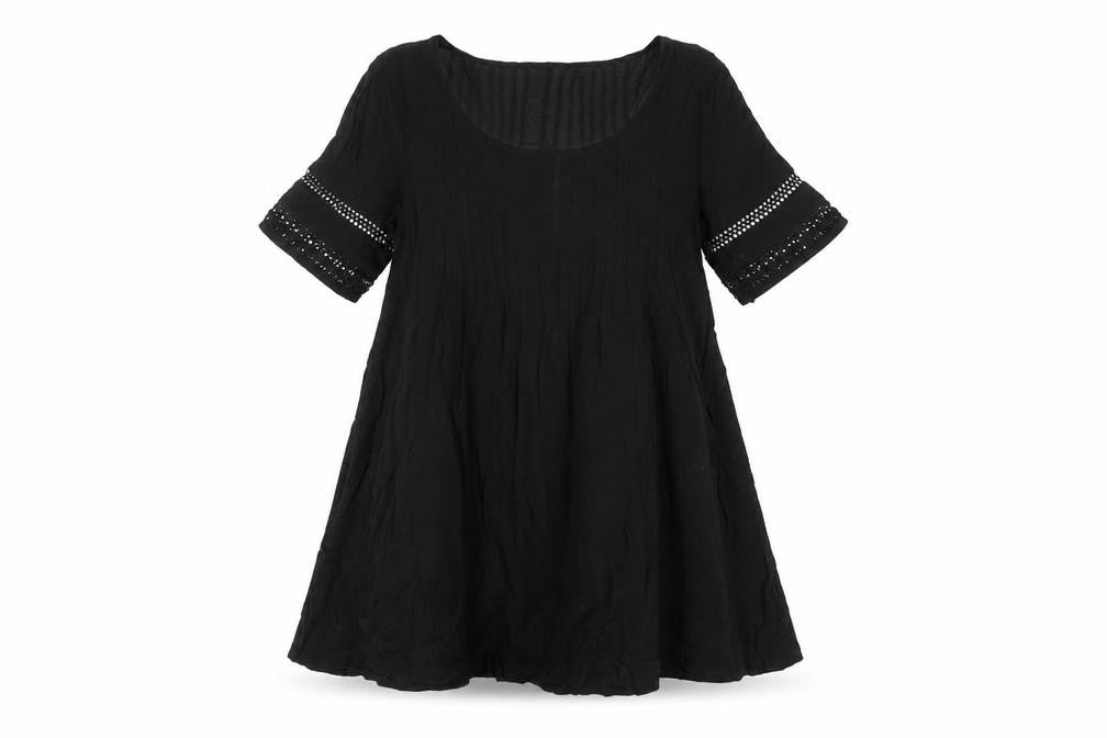 Front view of Ecote women’s black viscose trapeze & swing, size S, round neck pullover