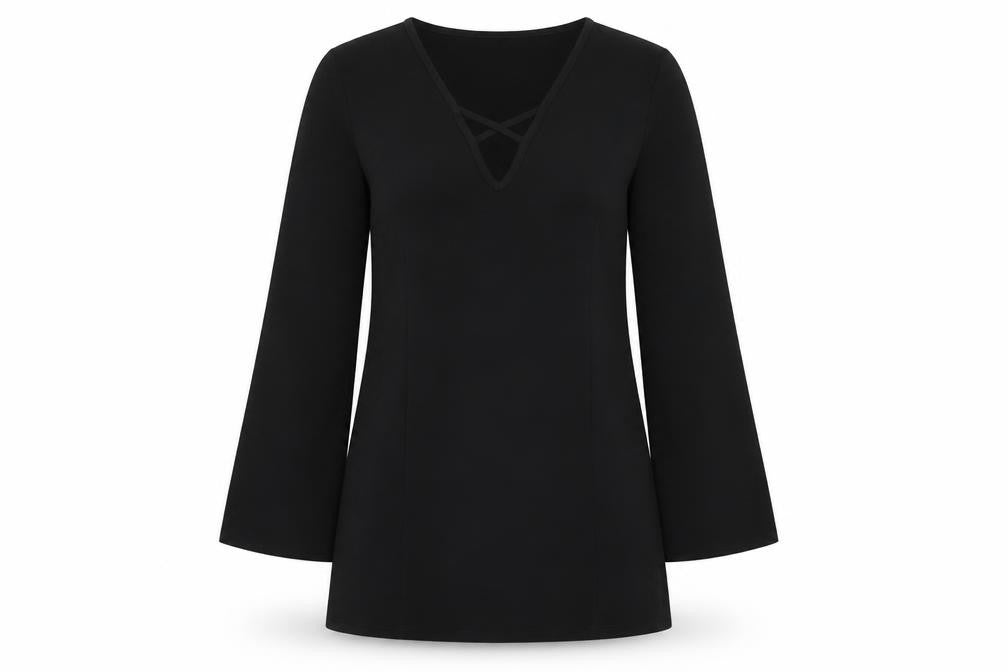 Front view of Boohoo women’s black polyester a-line, size UK 10, sweetheart pullover