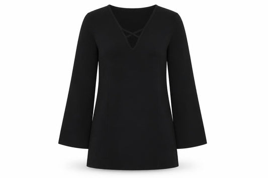 Front view of Boohoo women’s black polyester a-line, size UK 10, sweetheart pullover