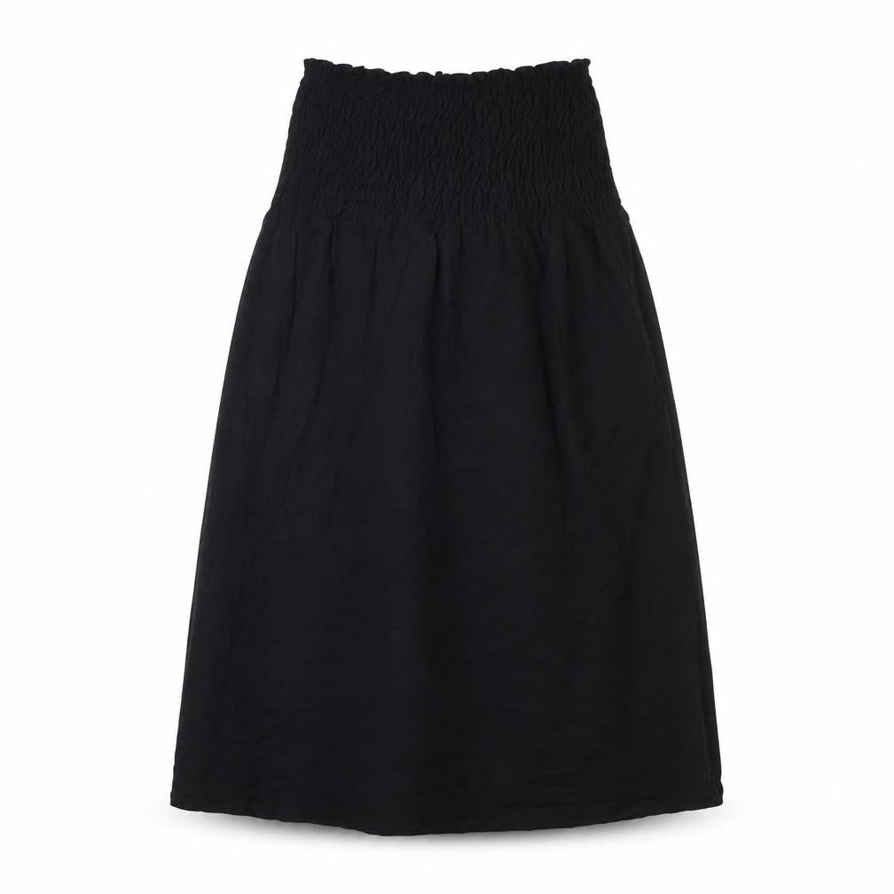 Front view of Marks & Spencer women’s black cotton trapeze & swing, size UK 6, off the shoulder pullover