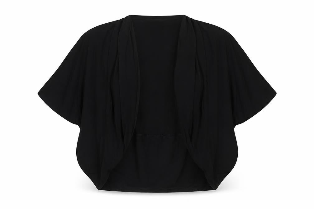 Front view of Lamorena women’s black polyester basic blouse, size UK 10, round neck