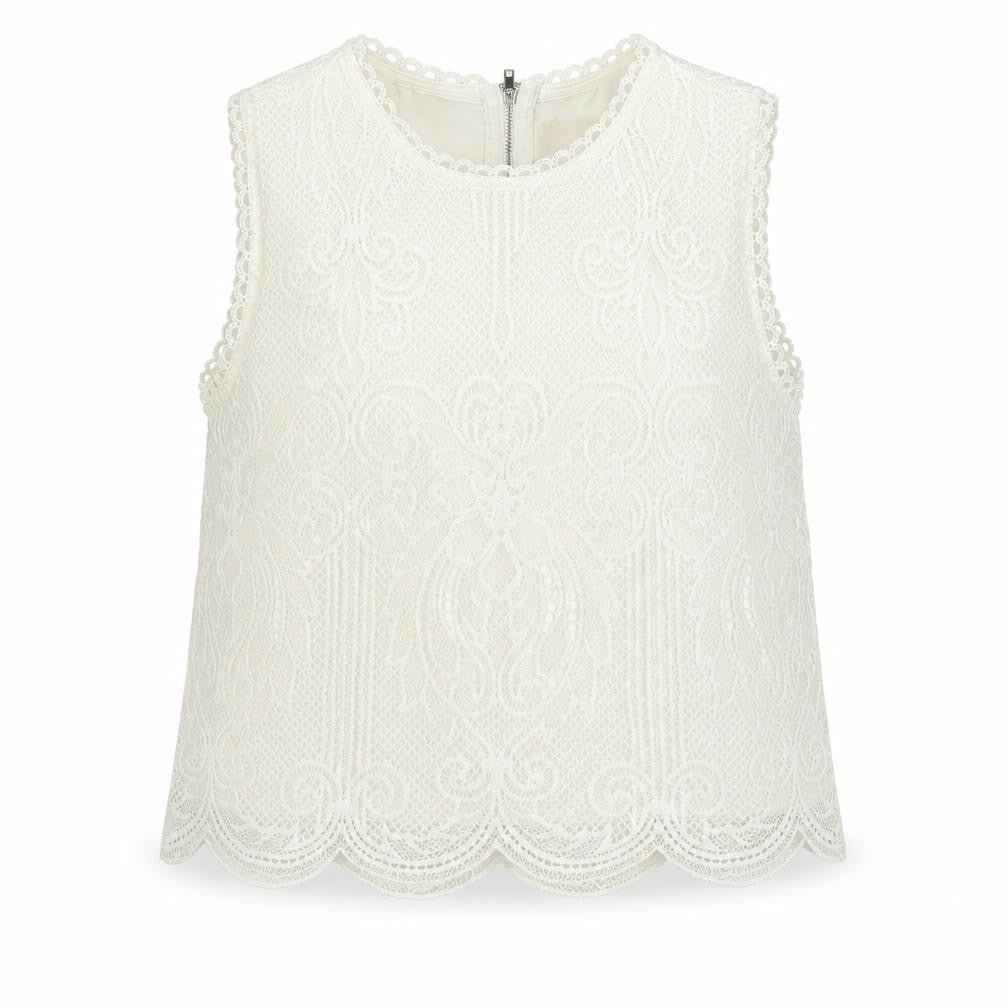 Front view of Moon River women’s white polyester basic tank, size XS, round neck