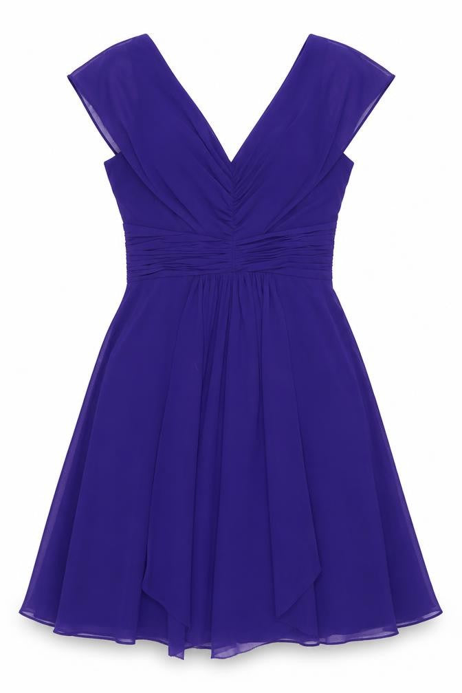 Front view of Coast women’s purple polyester fit & flare, size UK 10, v-neck zip
