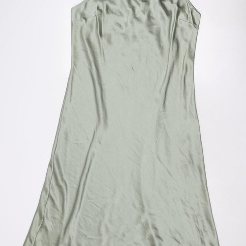 Marks and Spencer Womens Green Polyester Slip Dress Size 18 V-Neck Tie