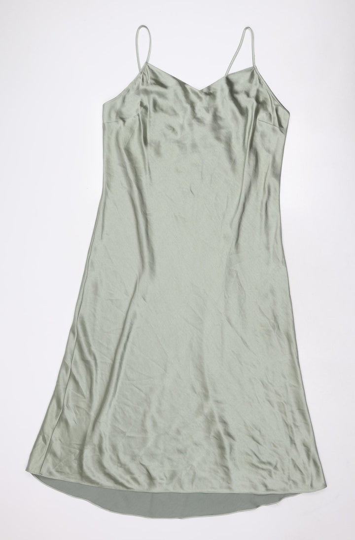 Marks and Spencer Womens Green Polyester Slip Dress Size 18 V-Neck Tie