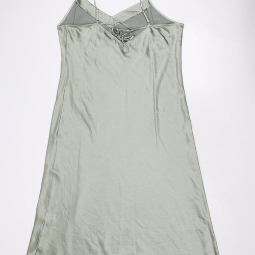Marks and Spencer Womens Green Polyester Slip Dress Size 18 V-Neck Tie