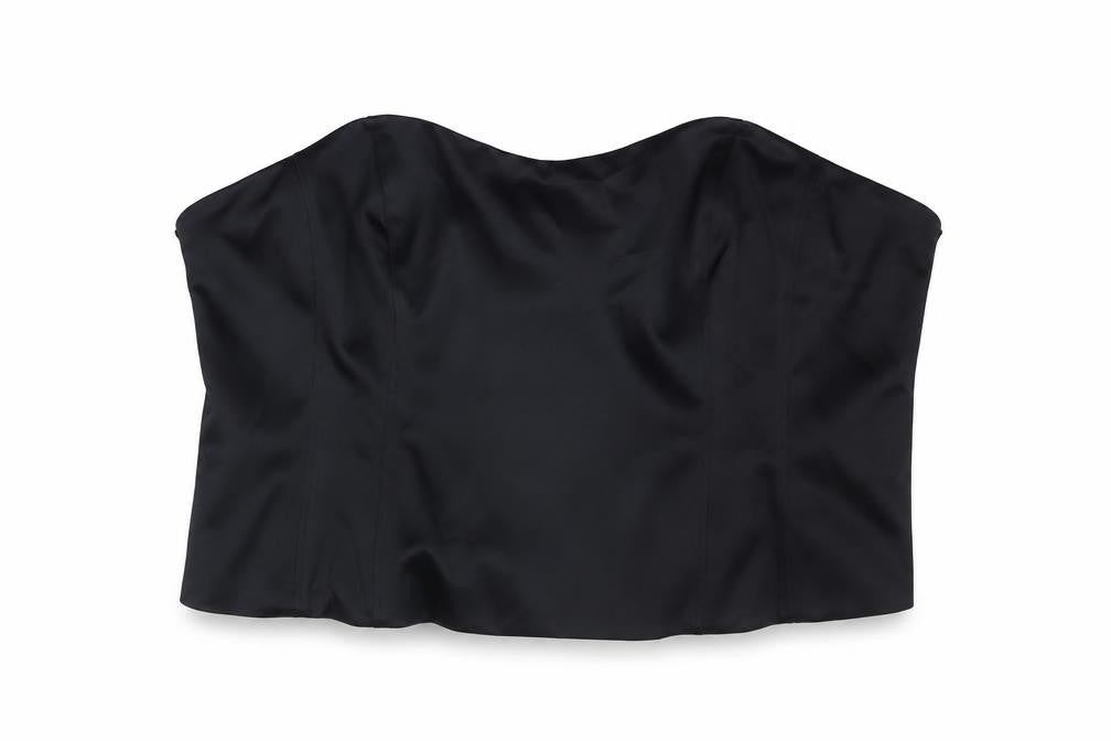 Front view of Marks & Spencer women’s black polyester cropped tank, size UK 24, off the shoulder