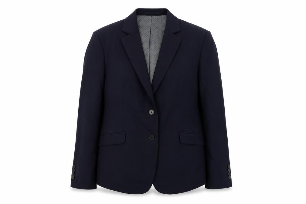 Front view of Brook Taverner women’s blue polyester jacket suit jacket, size UK 8