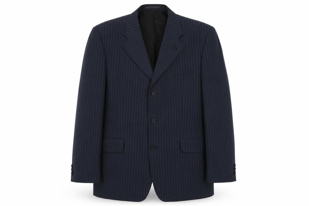 Front view of Definitions men’s grey striped polyester jacket suit jacket, size 42, regular
