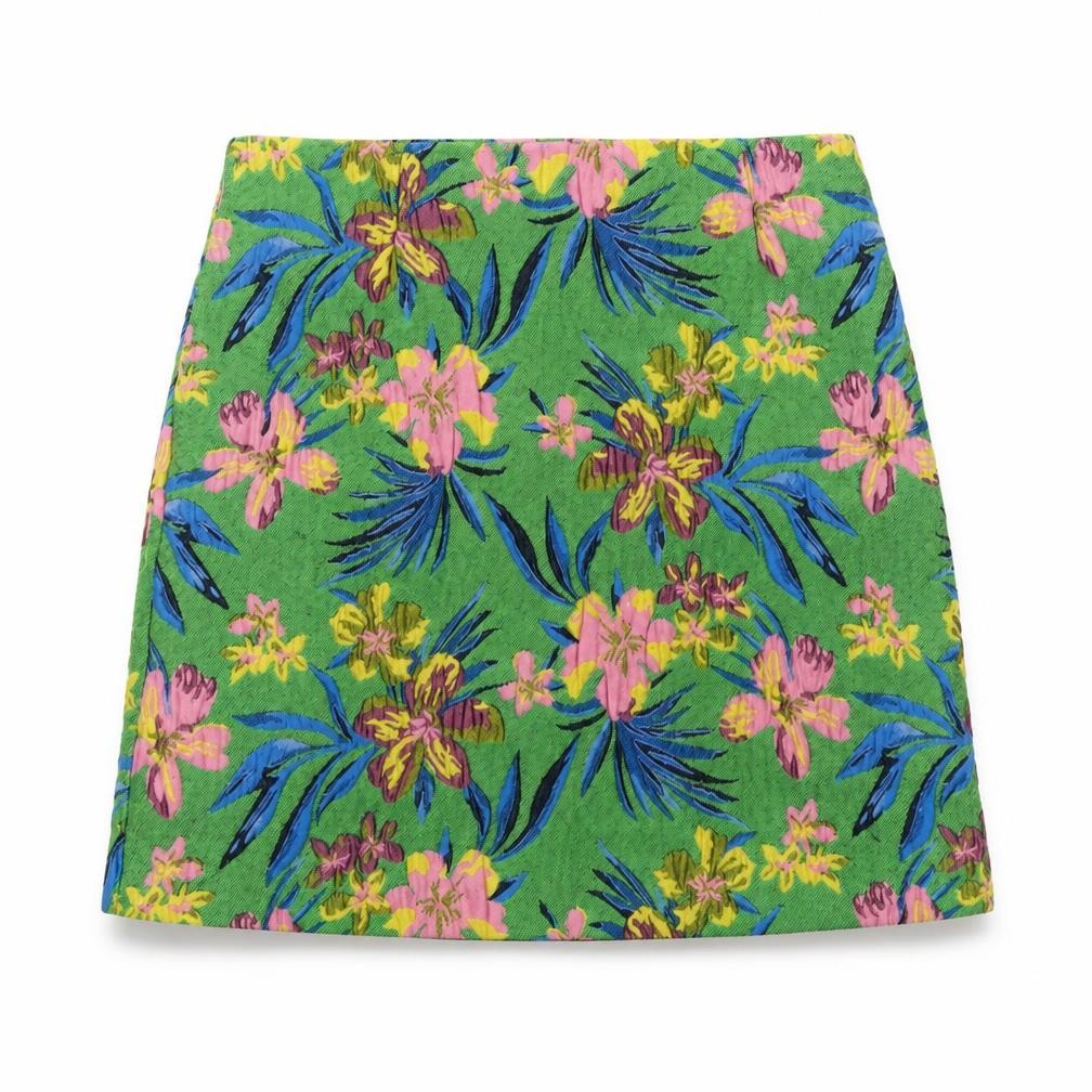 Front view of River Island women’s multicoloured floral polyester a-line skirt, size UK 6, zip