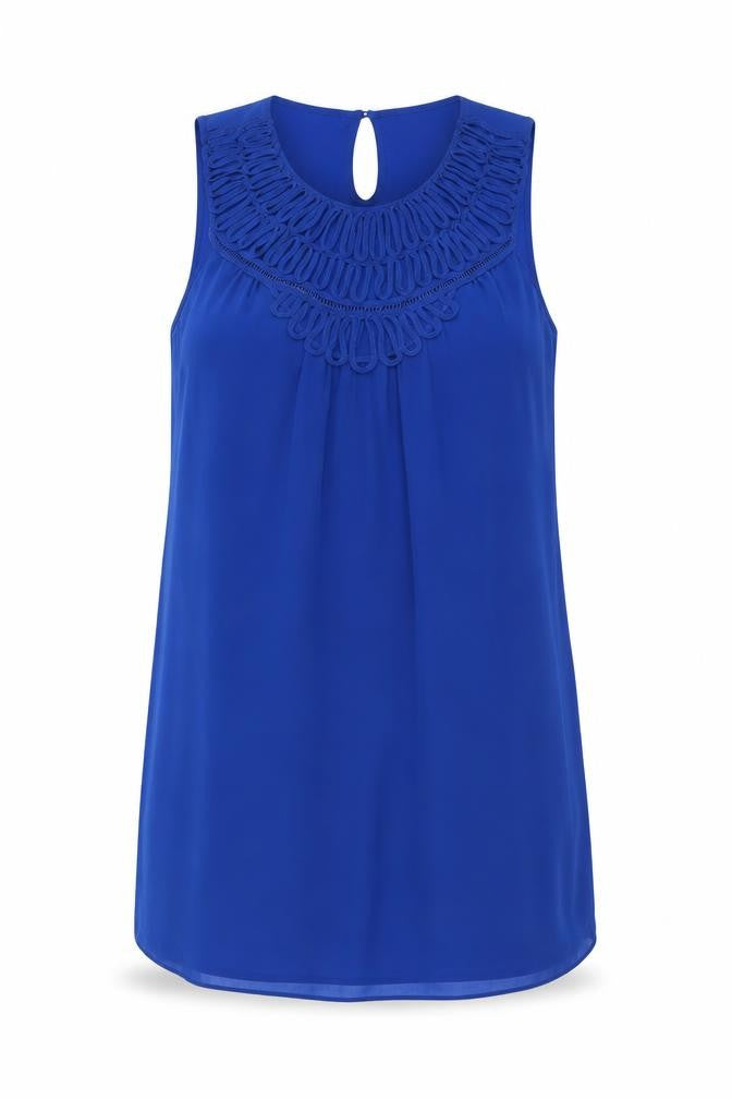 Front view of Max Studio women’s blue polyester shift, size XL, round neck button