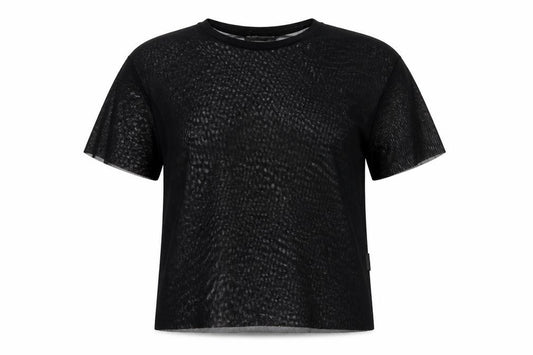 Front view of Pull&Bear women’s black polyester basic t-shirt, size S, round neck
