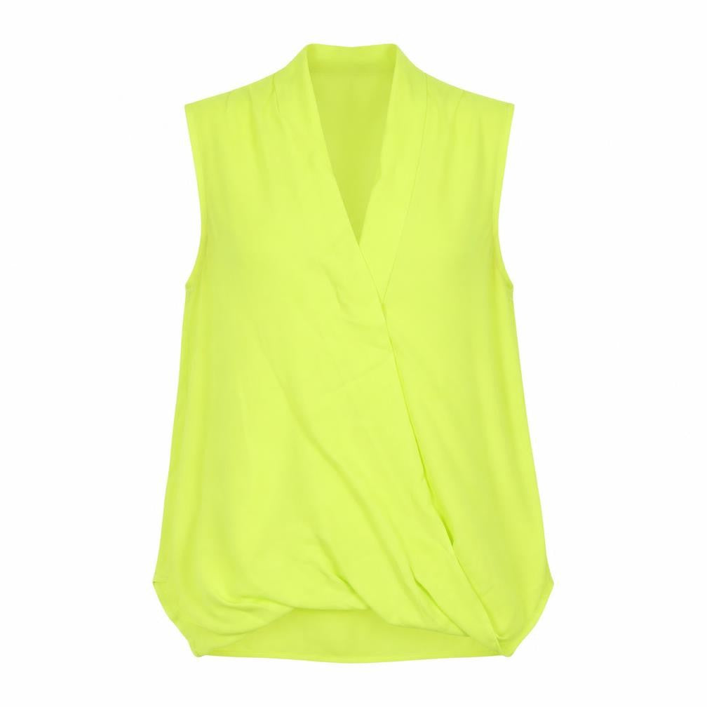 Front view of New Look women’s yellow polyester basic blouse, size UK 10, v-neck