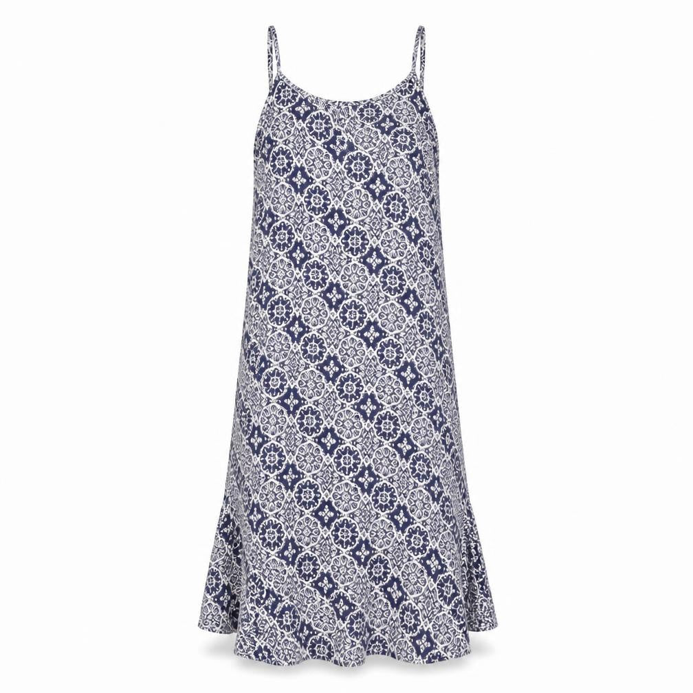 Marks and Spencer Womens Blue Geometric Viscose Tank Dress Size 8 Round Neck Pullover