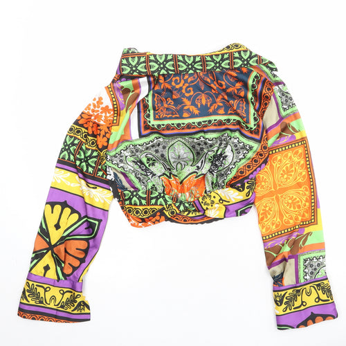 Zara Womens Multicoloured Geometric Polyester Cropped Blouse Size S Collared - Twist Detail