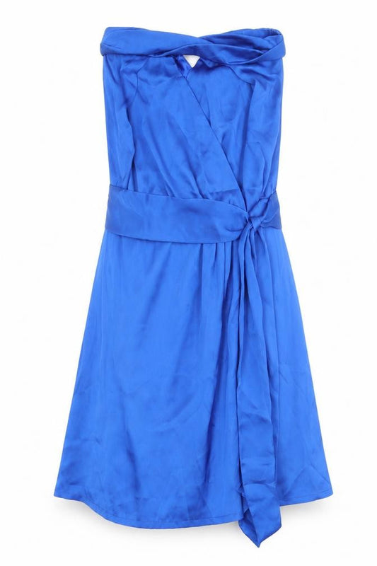 Front view of Trinity & Susan women’s blue polyester a-line, size UK 12, off the shoulder pullover - front detail