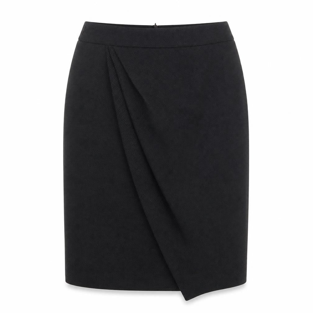 Front view of Alex & Co women’s black geometric polyester a-line skirt, size UK 8, zip