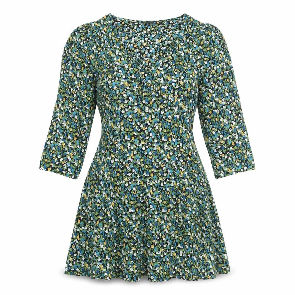 Mystical Threads Womens Multicoloured Floral Viscose Fit & Flare Size S V-Neck Zip