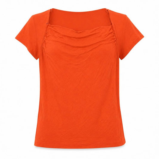 Front view of BHS women’s red viscose basic t-shirt, size UK 10, cowl neck
